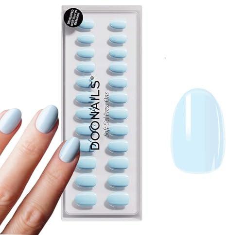 DOONAILS – Press On Nails 30er Set Baby Blue abgerundete Form Blau – Nägel zum Aufkleben Full Cover in Salonqualität – Fake nails soft gel Short – Natürliches & angenehmes Tragegefühl
