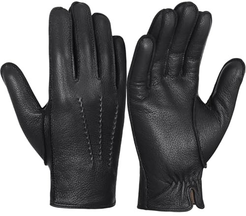 GSG SINCE 1998 Chromfrei Lederhandschuhe für Herren mit Futter Winterhandschuhe mit warmem Wollfutter Schaffellhandschuhe zum Autofahren Braun Schwarz L