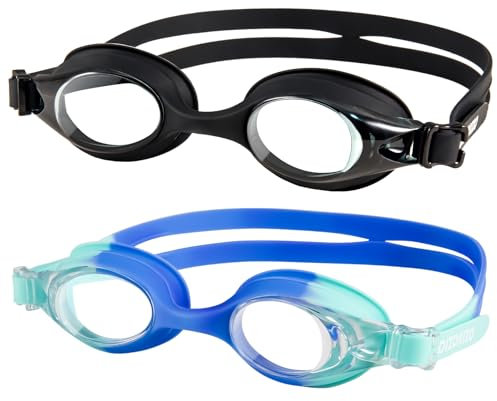 Dizokizo 2 Pack Kids Swimming Goggles Anti-Fog UV Protection NO Leaking Clear Vision Swim Goggles for Kids Age 4-16 Years (Black/Blue)