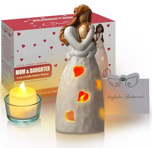 Johiux Geschenk Mama,Kerzenhalter Geschenk zum Weihnachten,Mutter und Tochter Kerzenhalter mit LED Kerze Geburtstagsgeschenk für Frauen,Muttertag,Weihnachten, Neujahr,Geburtstag Geschenk für Mama.
