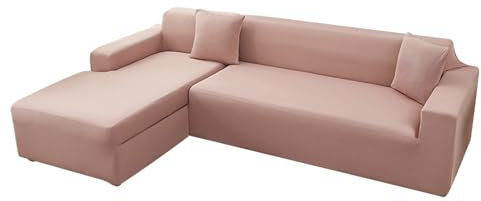 Bishilin Sofa Überzug Ecksofa 3 Sitzer, Couchbezug Eckcouch Universal Einfarbig Rosa 190-230CM Sofabezug Elastisch rutschfest
