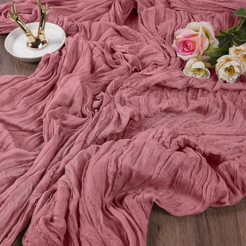 AUAUY 2PZ Runner da Tavolo Boho Garza da Formaggio, Rosa Antico Runner Tavola in Tulle Boho, Runner da Tavola in gGarza, Runner Romantico Moderno per Casa Cucina Matrimoni Feste Decorazione, 90x300cm
