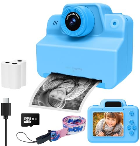 Fotocamera istantanea per bambini, 1080P, HD, stampa istantanea di foto, fotocamera per bambini, fotocamera digitale con 3 rotoli di carta da stampa, regali per compleanno, Natale, giocattolo per 3-12