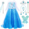 Robe Elsa Reine des Neiges Filles Déguisements Princesse Elsa avec Couronne Princesse Collier Ensemble Jupe Tulle Longue Robe pourCarnaval Halloween Noël Robes de fête d'anniversaire Enfants,100cm