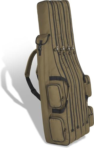 normani XXL Angelrutentasche Rutentasche mit 4 Rutenfächern für 8 Ruten - Angeltasche Kescher und Rutenhalter - Ruttenfutteral -125cm -150cm -160cm -170cm -190cm Farbe Coyote Größe 1,90 m