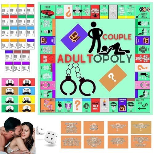 Adultopoly Board Game, Couple Board Games Adultopoly Couples Games for Adults, Couple Adultopoly Board Game Night Bedroom Toys for Couples, Conversation Cards for Couples