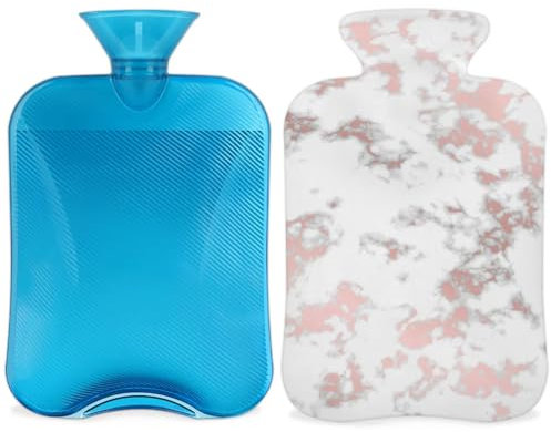 White Marble Rose Gold Hot Water Bottle with Cover, 2L Hot Water Bag for Pain Relief, Neck and Shoulder, Hand Feet Warmer