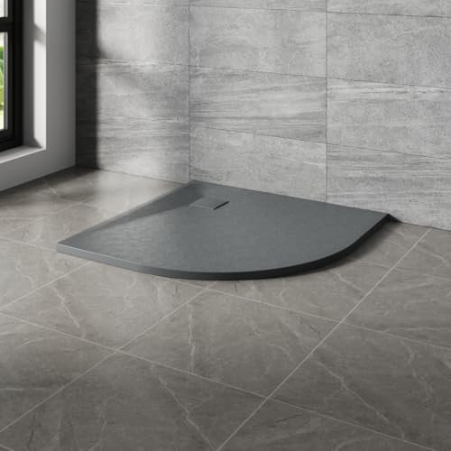 NRG 800x800mm SMC Quadrant Shower Tray Anthracite with Fast Flow Waste for Bathroom Enclosures