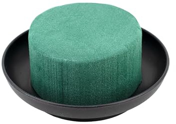Nass Steckschaum Rund 8x5cm mit Schale D.12cm 1 Stück - für Profi Floristen & Hobby Bastler - Frischblumen Steckschwamm Klein - Blumen Steckmasse - Floristik Zubehör & Floristikbedarf - Grün Anthrazit