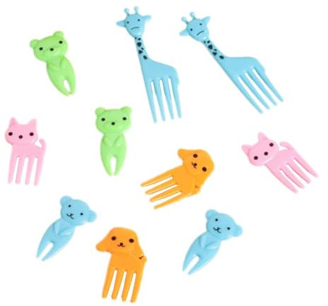 LZYWOD 10 tenedores de frutas de animales, mini palillos de comida de dibujos animados para niños, caja de aperitivos, lonchera, divisores de alimentos, tenedores de silicona para postres