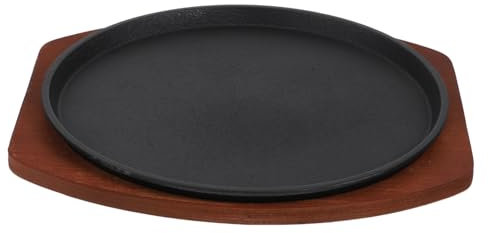 Cabilock Molde Para Hornear De Hierro Fundido Plato Para Bistec De Cocina Sartén Para Bistec Parrilla Bandeja De Madera Para Restaurante Casa Para Asar y Servir