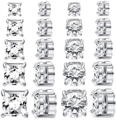 NEWITIN 10 Pairs Magnetic Earrings for Men Clip on Earring Stainless Steel Magnet Earring Unisex Hoop Dangle Cross CZ Studs Non Piercing Magnetic Stud Earrings for Men Women