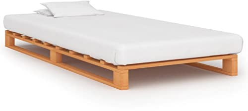 Myheimly Kiefernholz Massiv Palettenbett Palettenmöbel Massivholzbett Bett Holzbett Futonbett Bettgestell Bettrahmen Doppelbett Braun,90 x 200 cm