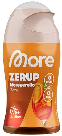 MORE Zerup, Moreperello, 65 ml, für bis zu 8 l Fertiggetränk | Zuckerfreier Sirup mit u.a. echten Fruchtextrakten, vegan, zero Kalorien - made in Germany