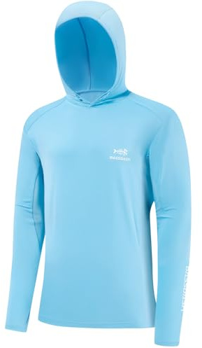 Bassdash Hommes UPF 50 + Cordon de Serrage Chemises à Capuche de Pêche Protection Solaire UV à Manches Longues Randonnée en Plein air T-Shirts à Capuche FS33M