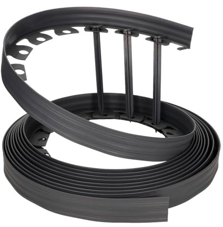 GARDENIX Bordure de pelouse Flexible en Plastique - Résistante aux intempéries - Ronde - Bordure de Parterre de Fleurs - Noir - 10 m - 20 piquets - Hauteur : 10 cm - pour Jardins et tondeuses Robots