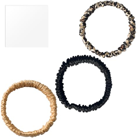Annauiy Maulbeerseide Haargummis,19 Momme,100% Seide,3er-Set,1cm Breit | Geschenk für Damen und Mädchen,Schwarz/Leopard/Gold