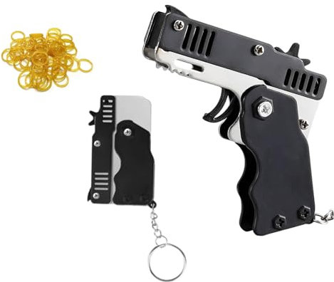Yunova Metal Rubber Band Gun - Foldable Spring-Powered Launcher with Safe Rounded Design & 60 Bands - Outdoor Party Game, Birthday Gift for Kids & Teens