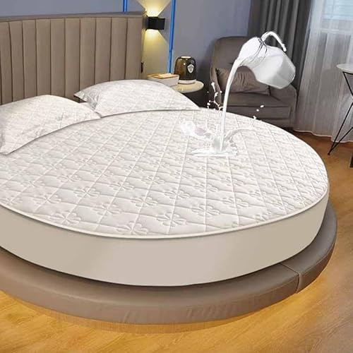 YWQJL Matratzenschoner Wasserdicht Matratzenauflage Wasserdicht Runder Matratzen Topper Spannbettlaken Boxspringbett Atmungsaktiv Mattress Protector(01,Diameter220cm)