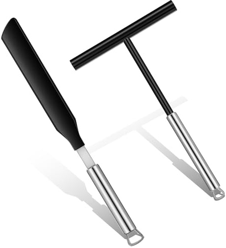XLIUAX 2PCS Crepe Spreader and Spatula Set, 8 inch Black T-Shaped Batter Spreaders, 13.4 Inch Crepe Spatula Turner, Nylon Batter Spreader With Stainless Steel Handle for Evenly Spreading Batters