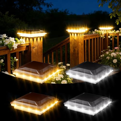 Quntis 4 Pack Solar Pfostenkappen Außen 3 Farben für Zaun/Torpfosten 9-11cm | Warmweiß/Kaltweiß/Neutralweiß Solarleuchten IP44 Wasserdicht Pfostenleuchten Dekoration Garten Terrasse WPC-Zaun