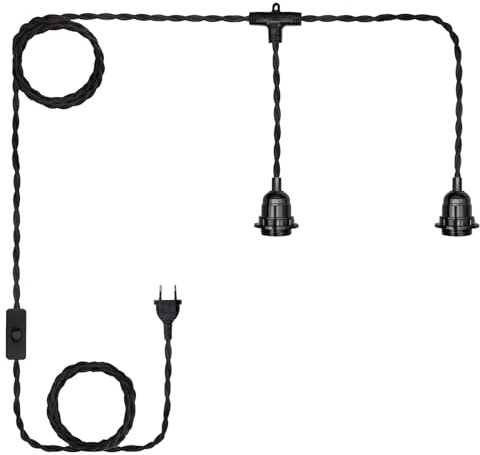 JZCDR Suspension à 2 ampoules avec fiche noire - Culot E27 avec câble de 6 m