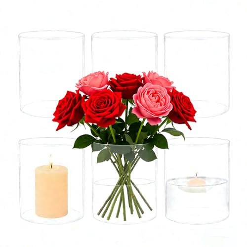 6 stück 8,5 x 10 cm Glaszylinder Vase, Klarglas Blumenvase Zylinder, glaszylinders für Kerzen Glas, Multifunktionale vase Glas, für Kerzen, Blumen, Kieselsteine Muscheln Dekor