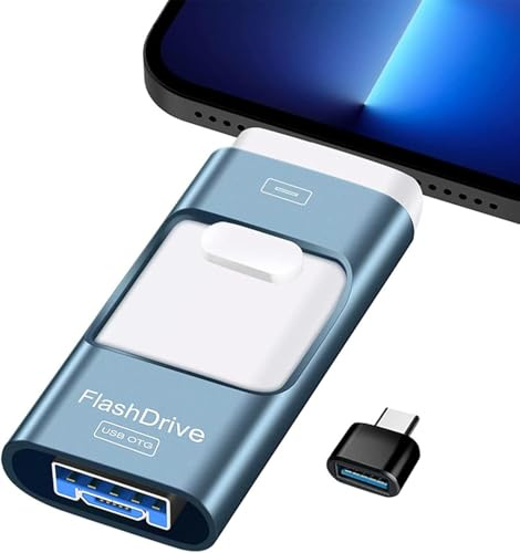 USB Stick 512 GB für iPhone, 4 in 1MFi-zertifizierter USB Speicherstick für Phone/Android Handy, USB 3.0 Memory Stick High-Speed Flash Laufwerk, Phone Externer Speichererweiterung Fotostick,(Blau)