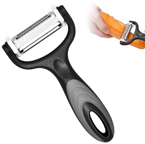 3 in 1 Multifunctional Vegetable Peeler and Julienne Slicer, Stainless Steel Potato Peeler with Ergonomic Non-Slip Handle for Vet and Fruits, Shredding Knife Kitchen Tool
