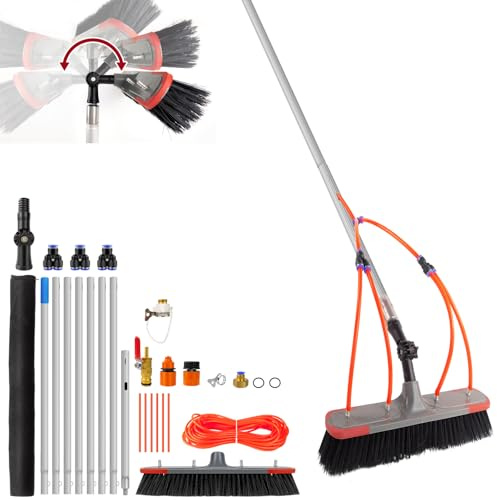 24ft Water Fed Extendable Telescopic Window Cleaning Pole with Brush, 7M Lightweight Aluminium Extendable Window Cleaning Equipment, Telescopic Brush Cleaning Tool for Solar Panels/Windows/Roofs