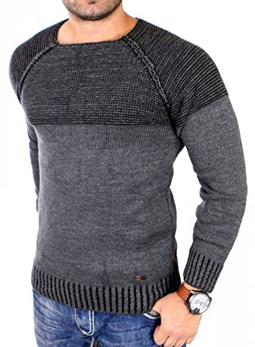 Reslad Strickpullover Herren Two Tone Rundhals Pullover Grobstrick RS-16081
