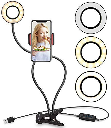 UBeesize Selfie Ring Light with Clip On, Flexible Arms with a Cell Phone Holder Stand for Live Streams/Makeup