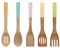 Premier Housewares 0805460 Kitchen Utensil Set, Pastel Handles 5 Piece, Bamboo, Multi/Coloured