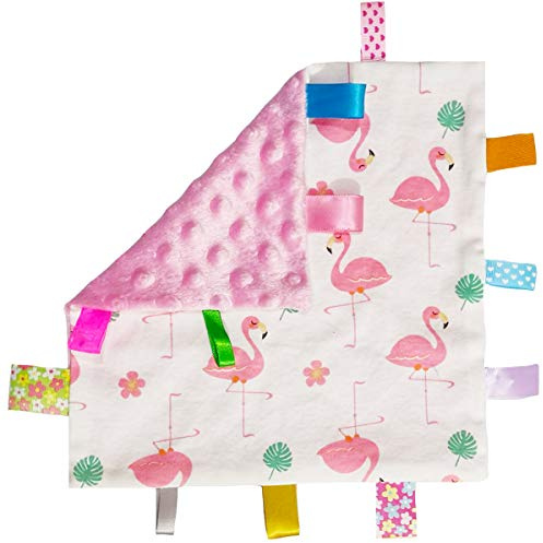 Baby Girl Pink Tag Blanket Comforter - Plush Comforter Blanket, Security Blanket Toy for Baby Toddler, Flamingo