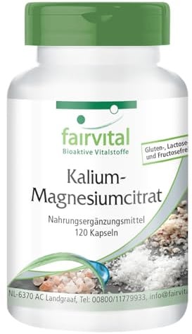 fairvital Kalium Magnesium-Citrat, HOCHDOSIERT, Magnesium + Kalium Kapseln, VEGAN, 120 Kapseln