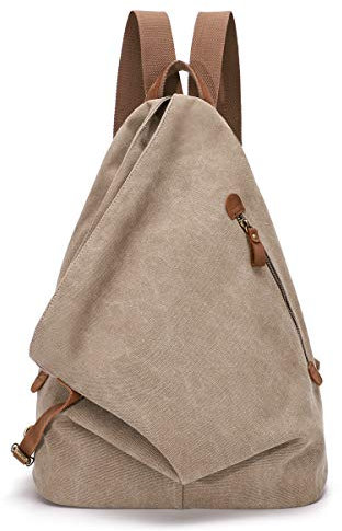 Retro Segeltuch Rucksack Canvas Vintage Rucksäcke Echtleder Daypack Reisetasche Schulterrucksack für Herren Damen (6882-Canvas-Khaki)