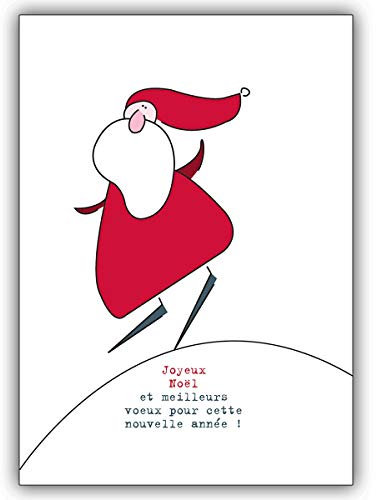 16x Lustige französische Weihnachtskarte mit Schlittschuh fahrendem Weihnachtsmann • schönes Glückwunsch Karten zu Weihnachten, Neujahr, Silvester für Familie, Freunde, Firmen Kollegen
