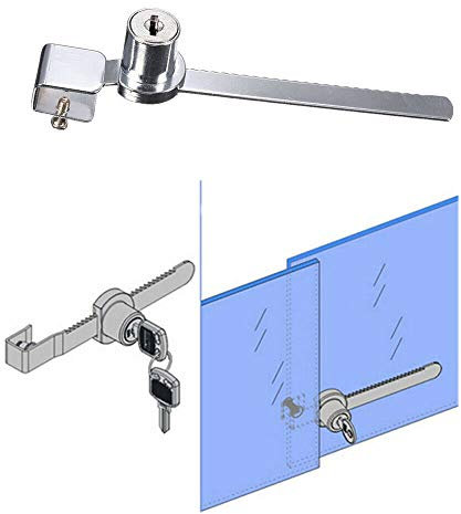 TOOLSTAR Serrure de vitrine, 140 mm x 11 mm, facile à installer, barre à cliquet en métal, serrure de porte coulissante en verre, serrure de vitrine avec deux clés
