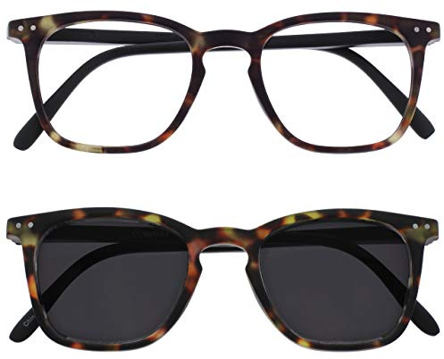 OPULIZE Bex Doppelpack Herren Lesebrille Mit Sonne Leser Groß Mattbraunes Schildpatt RS64-2 +1,50
