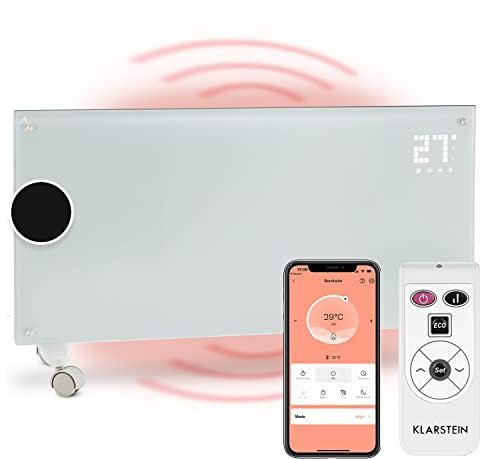 Klarstein Energy Efficient Electric Heaters for Home, 2000W Smart Free Standing Low Energy Convector Heater w/Floor Rollers, Slim Portable Indoor Silent Storage Heater Wall Mounted Panel Heater