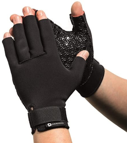 Thermoskin Thermokompressionshandschuhe - Wärmende Handschuhe für Männer&Frauen zur Linderung von Arthritis-Schmerzen, mit rutschfestem Griff, offene Fingerspitzen für besseren Tastsinn, Schwarz, XXL