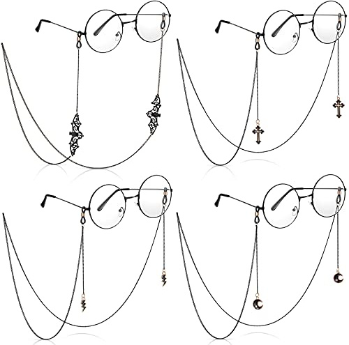 Weewooday 4 Pieces Goth Eyeglasses Chain Gothic Pendant Holder Strap, Black