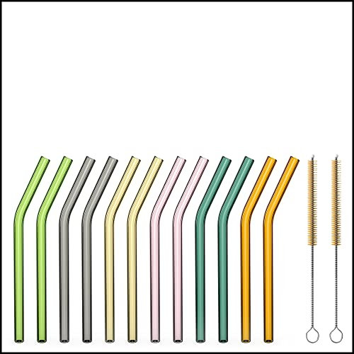 Sir Finley Monkey Glasstrohhalme kurz (12 Stück) - Glas Strohhalme wiederverwendbar, spülmaschinenfest - 15cm gebogen bunt