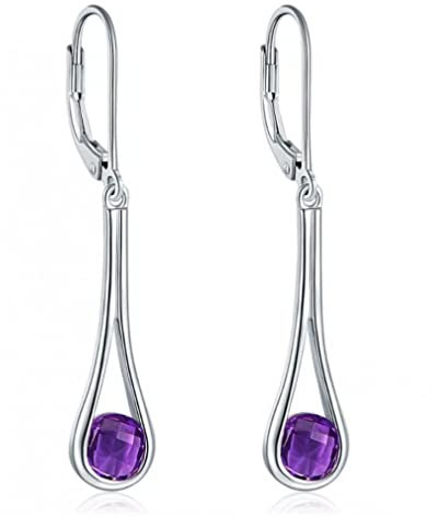 Natürliche Amethyst-Ohrclips aus massivem 925er Sterlingsilber, Edelsteinschmuck, Geburtsstein, lila Kristallohrring, Frauengeschenke