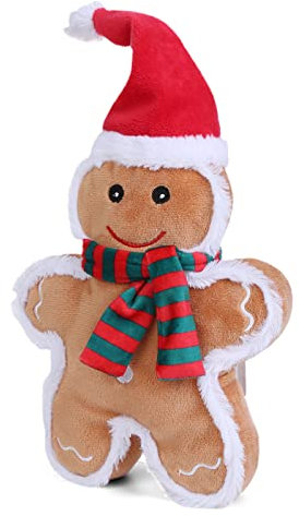 DODODOLA Quietschendes Hundespielzeug, Weihnachts-Hundespielzeug mit Knisterpapier, niedlich, gefüllt, Lebkuchenmann, Geschenk, Plüschspielzeug, Kauspielzeug für kleine, mittelgroße und große