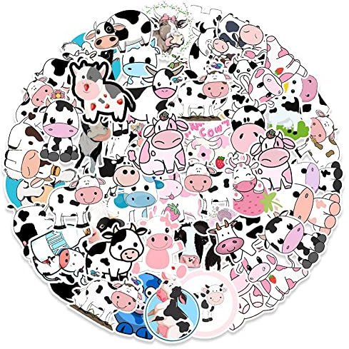 Vepoty Cartoon Tieraufkleber 50pcs Cow Vinyl Abziehbilder Lustige Ästhetische Aufkleber wasserdichte Aufkleber Für Wasserflaschen Sammelalbum