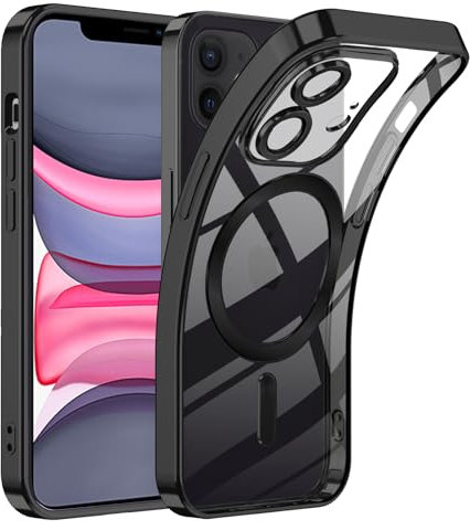 TUUTPU Cover Magnetica per iPhone 11, Custodia Comaptibile con Magsafe Trasparente Antiurto Protezione Copertura della fotocamera Non ingiallente Sottile Silicone Telefono Clear Case, Nero