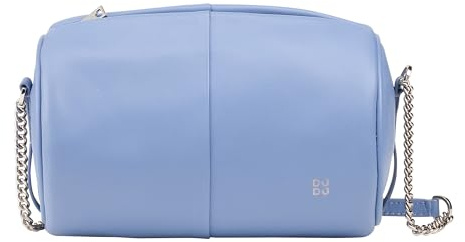 DUDU Barell -Ledertasche, Umhängetasche mit Kette und Leder, stilvolle Mode kleine zylindrische Tasche mit Reißverschluss Pastellblau