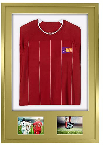 Vivarti DIY 3D Mounted + Double Aperture Sports Shirt Display Gold Frame with Colour Mounts (Adult, 61 x 91.5cm - Gold Frame, Gold Mount, White Backing Card)