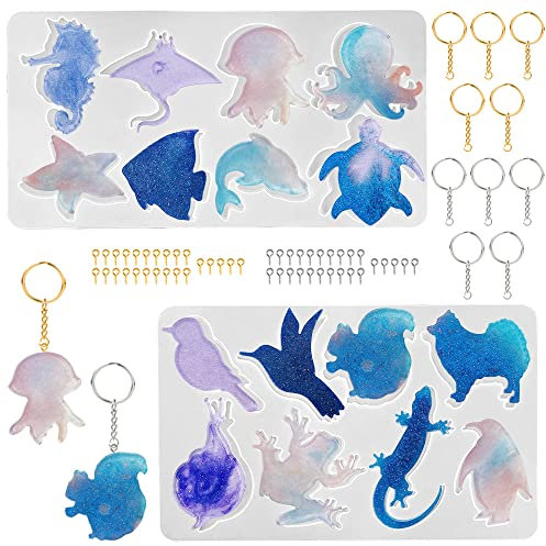 SENHAI Kunstharz-Formen für Schlüsselanhänger, Anhänger, 2 Sets, Meerestiere, Silikonharz-Formen für DIY-Schlüsselanhänger, Anhänger, Schmuck, Handwerk, Ornamente